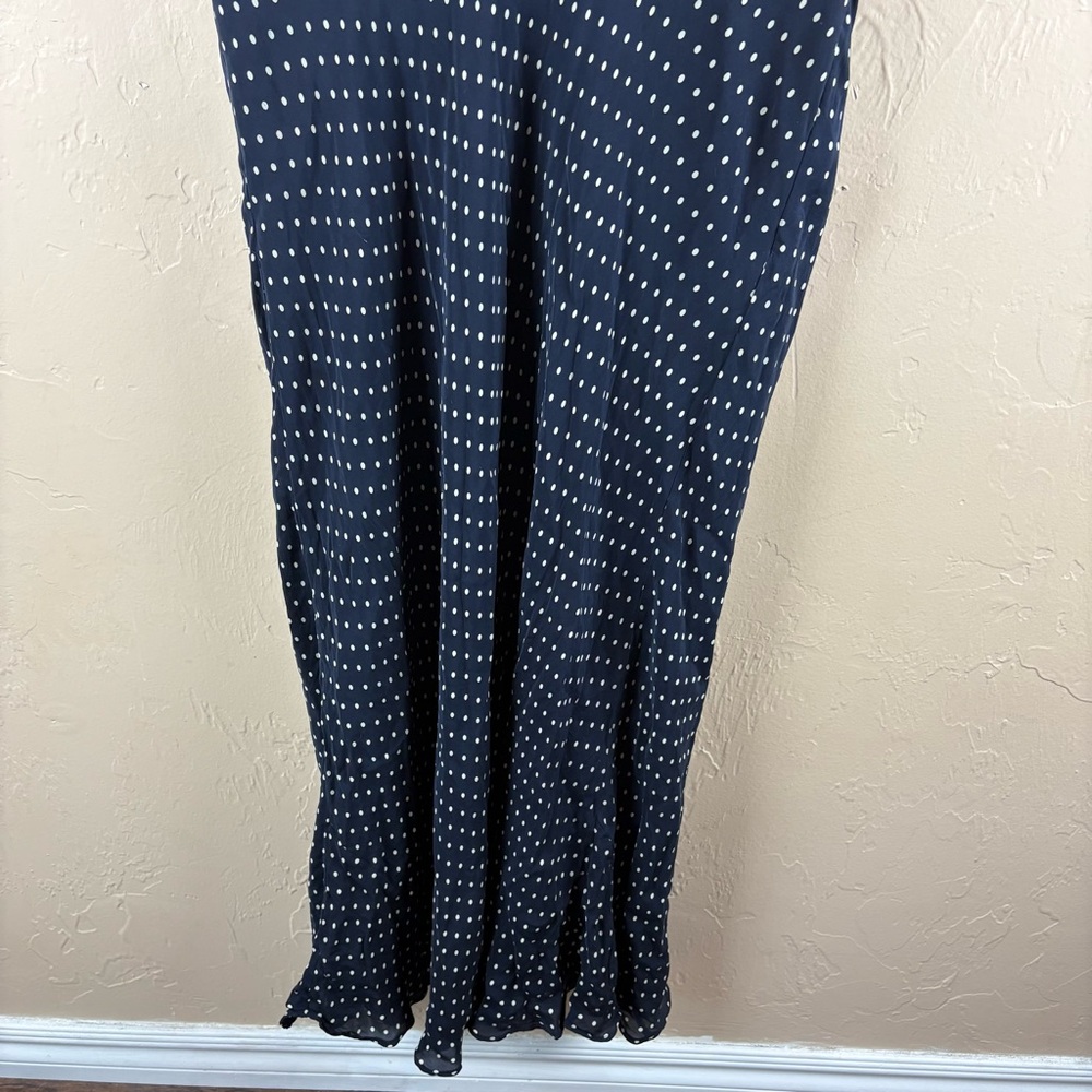 Ralph Lauren Silk Navy Polka Dot Women's Dress Ruffle Long Sleeveless Size 18 - Picture 3 of 8